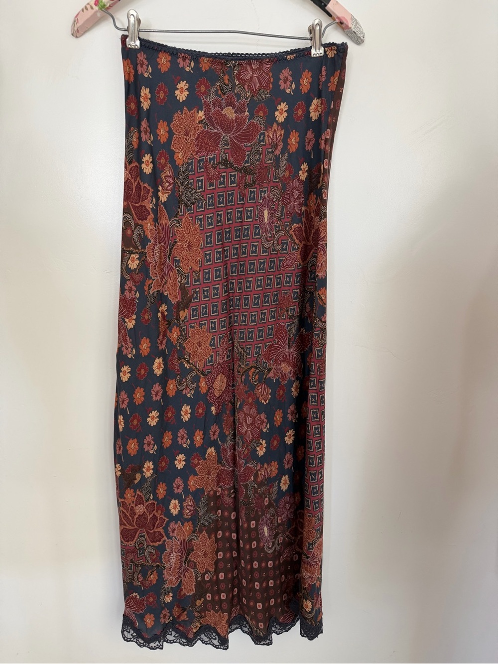 Spell Navy Floral Patchwork Maxi Skirt with Lace Trim - Picture 5 of 9